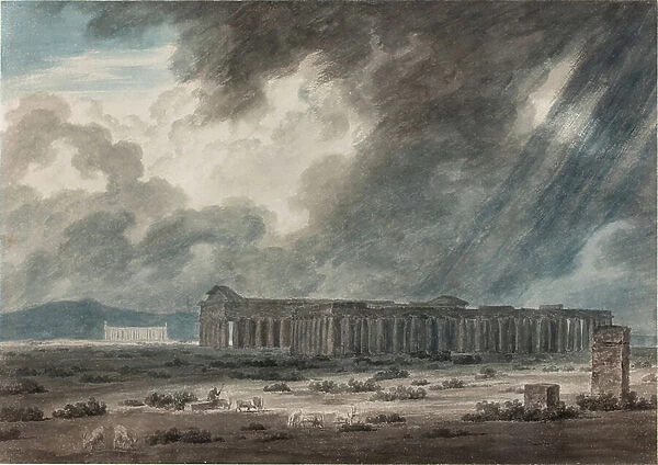 Ruins of Paestum near Salerno: The Three Temples, c.1792 (watercolour, ink and pencil on paper)