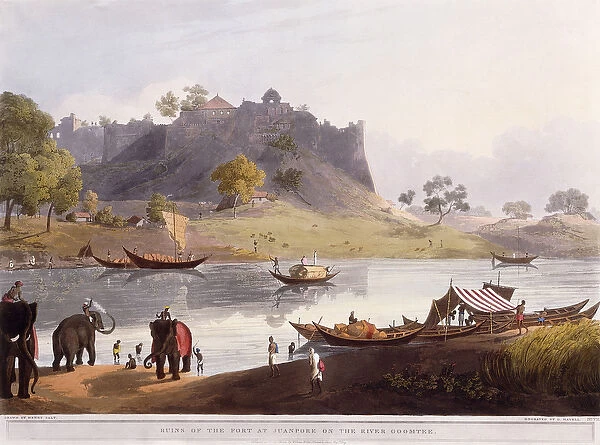Ruins of the Port at Juanpore on the River Goomtee, 1824 (colour aquatint)