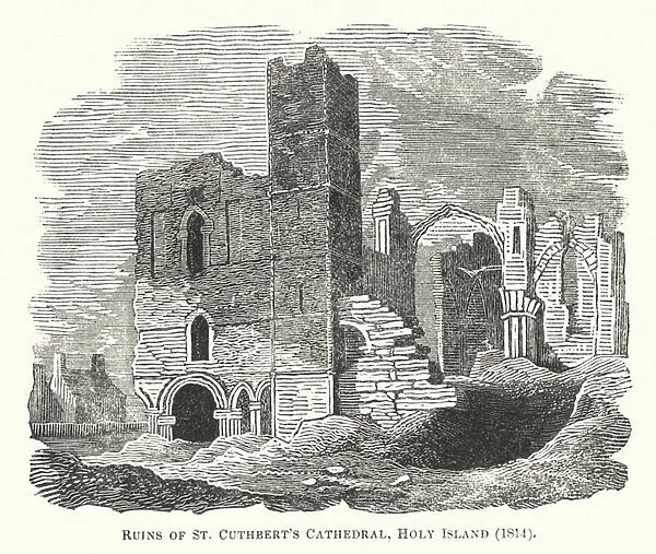 Ruins of St Cuthberts Cathedral, Holy Island, 1814 (engraving)