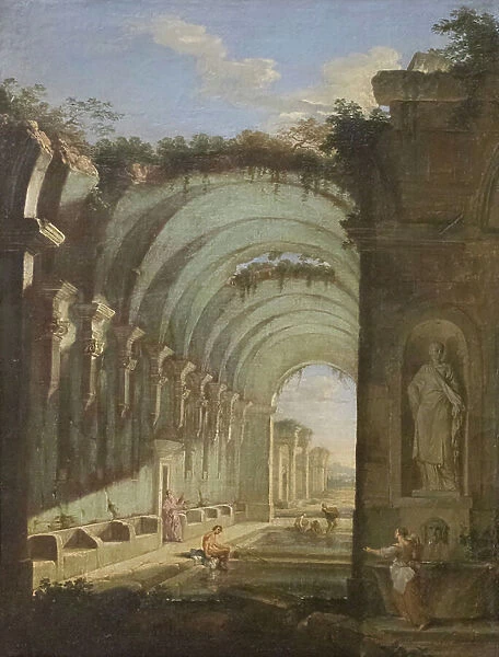 Ruins with thermae, 18th century (oil on canvas)