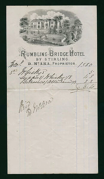 Bill from the Rumbling Bridge Hotel, Scotland, 1880 (engraving)