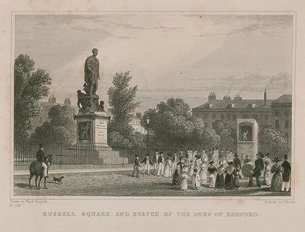 Russell Square and statue of the Duke of Bedford (engraving)