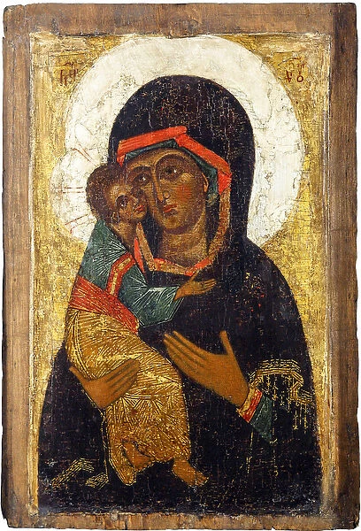 Russian icon : The Virgin of Vladimir. Tempera on panel, First Half of 15th cen