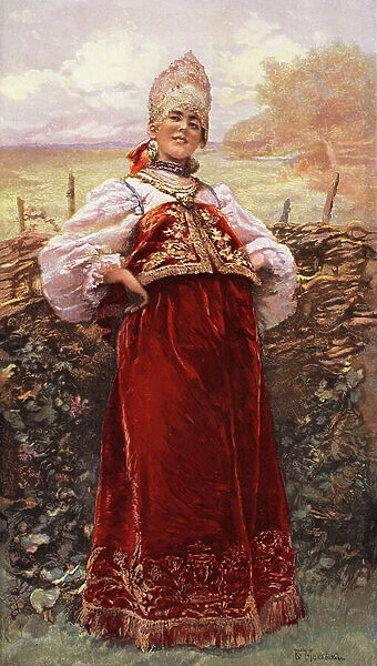 A Russian Maiden (colour litho)