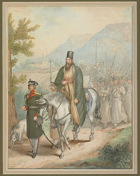 Russian Soldiers Accompanying a Priest on Horseback, (w  /  c on paper)