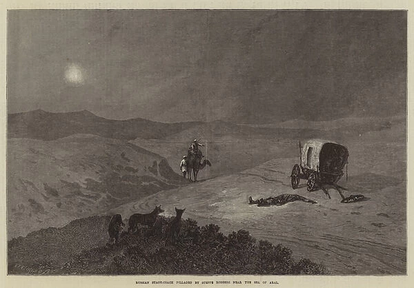 Russian Stage-Coach pillaged by Steppe Robbers near the Sea of Aral (engraving)