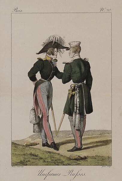 Russian Uniforms (hand-coloured engraving)