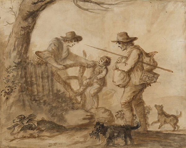 A Rustic Family, c. 1780 (pen, brush & sepia ink on paper)