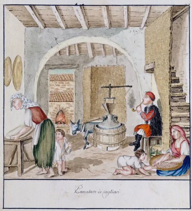 Framed Print : A rustic interior in Cagliari, print ms. 258, Luzzetti Collection