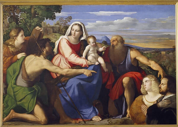 Sacra Conversazione with St. Catherine, John the Baptist and Two Donors (oil on panel)
