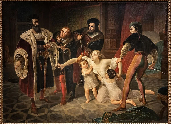 The sacrifice of Ines Di Castro (Ines Di Castros Death) (oil on canvas)