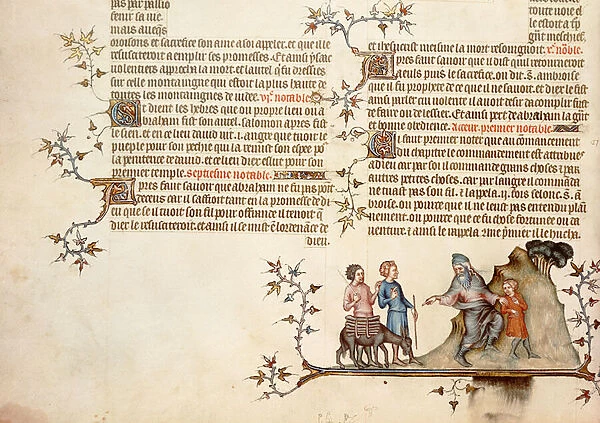 The Sacrifice of Isaac, from The Bible of Jean de Sy, c. 1355 (vellum)