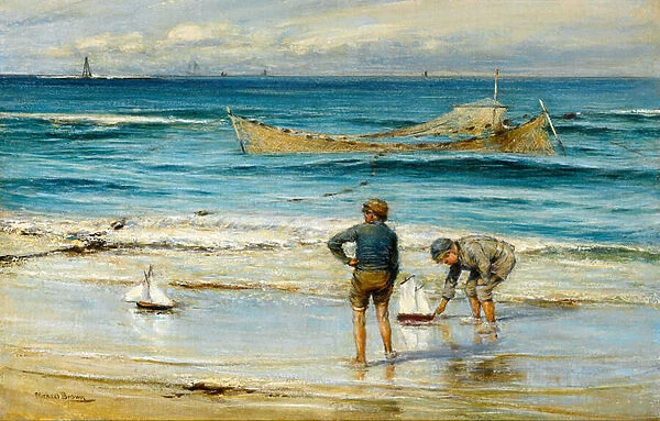 Sailing Toy Boats on the Shore (oil on canvas)