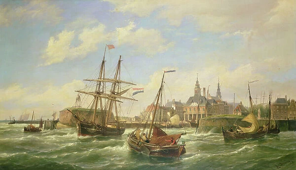 Sailing Vessels off a Dutch Port