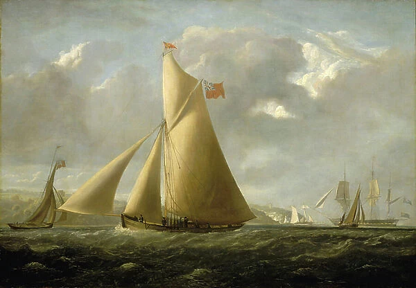 The sailing yacht Gazelle off Cowes (Isle of Wight, England), built in 1821, intended for speed racing. Oil on canvas, circa 1825, by John Christian Schetky (1778-1874)