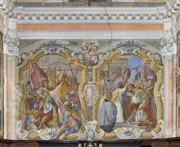 Saint Ambrose banishing the Emperor Theodosius from the Temple and The penitence