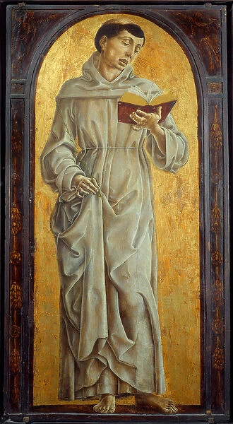 Saint Anthony of Padua reading (san antonio di padova) Wood painting by Cosme Tura
