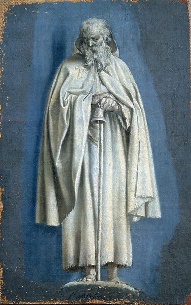 Saint Antoine the Great holding a bell Painting with camaieu on canvas by Laurent de La
