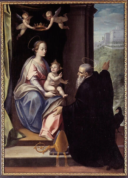 Saint Benedict committing the Abbey of Montecassino to Jesus and Mary (oil on canvas