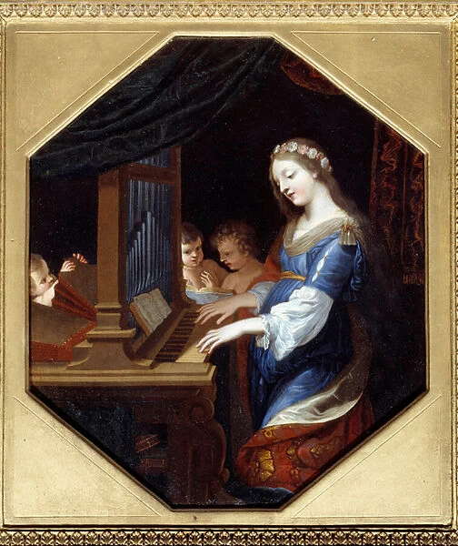 Saint Cecile playing the organ Painting by Jacques Stella (1596-1657) 17th century Sun