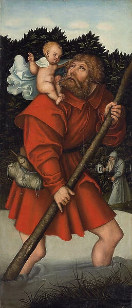 Saint Christopher carrying the Christ Child; and The Archangel Michael holding the Scales