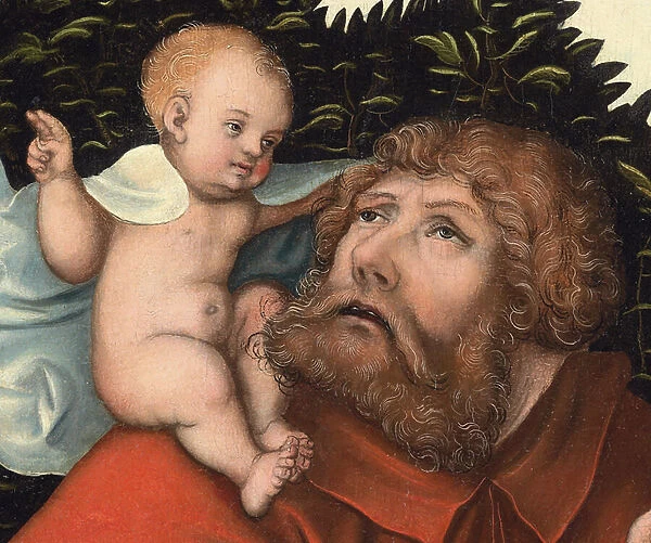 Saint Christopher carrying the Christ Child (detail) (oil on panel)