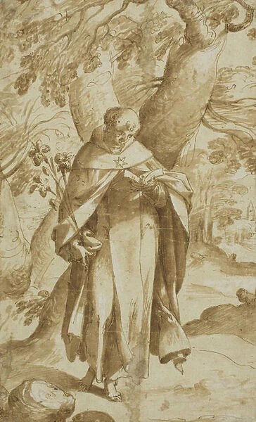 Saint Dominic Reading, c. 1573 (pen & brown ink & brush & brown wash