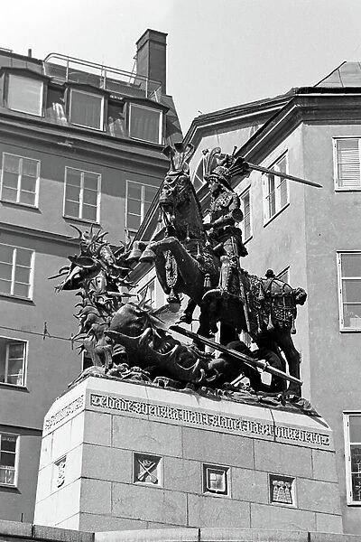 Saint George and the Dragon sculpture, Stockholm Old Town, Sweden, 1969