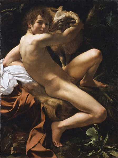 Saint Jean Baptiste. Peinture baroque de Michelangelo Merisi detto il Caravaggio (Le Caravage), 17eme siecle. Musees du Capitole, Rome. inv. EPC239