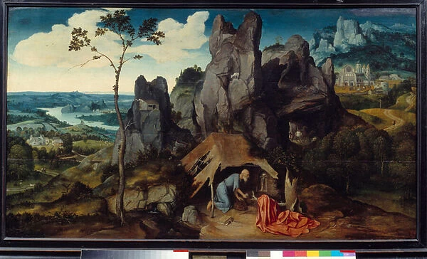 Saint Jerome in the Desert Painting by Joachim Patinir (1485-1524), 16th century Sun