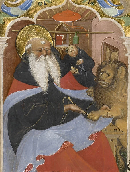 Saint Jerome extracting a thorn from a lions paw Ms 106, 1425-50 (tempera