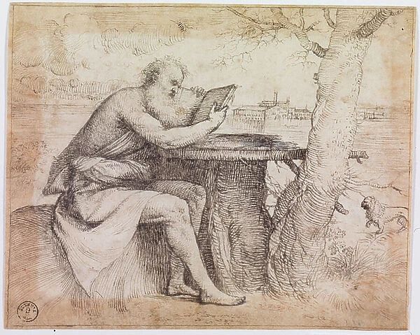Saint Jerome in a Landscape (pen & ink on paper)