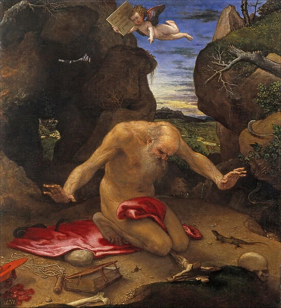 Saint Jerome - Lotto, Lorenzo (1480-1556) - 1546 - Oil on canvas - 99x90 - Museo del