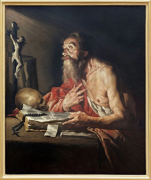 Saint Jerome, Oil Painting On Canvas by Mathias Stomer (Matthias Stom) (1600-apres 1650) - Photography, KIM Youngtae, Nantes, Musee des Beaux Arts de Nantes
