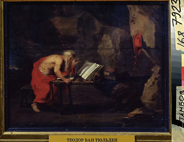 Saint Jerome (Saint Jerome). Peinture de Theodoor Van Thulden (1606-1669). Huile sur bois, 22, 2 x 29, 5 cm. art flamand, art baroque. Regional Art Gallery, Tambov (Russie)