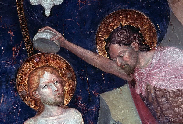 Saint John the baptist baptizing Jesus, detail (Fresco, 1416)