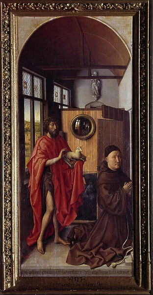 Saint John the Baptist and the Franciscan brother Henri de Werl Wood painting by Robert