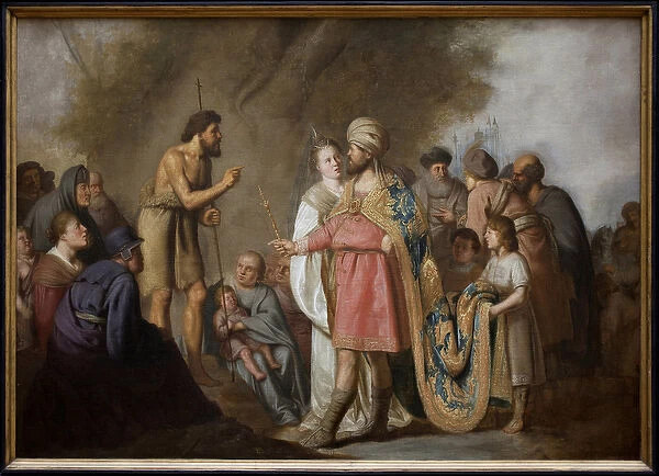 Saint John the Baptist preaching in front of Herode. Painting by Pieter Fransz by Grebber