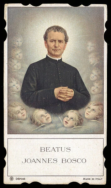 Saint John Bosco or Don Giovanni Bosco (1815-1888), Italian priest dedicated to the education of disadvantaged young children, founded the Society of Saint Francis de Sales (Congregation of the Salesians) in 1854. Chromolithography