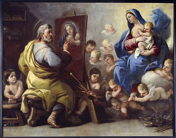 Saint Luke painting the Virgin Painting by Luca Giordano (Fa Pesto) (1632-1705