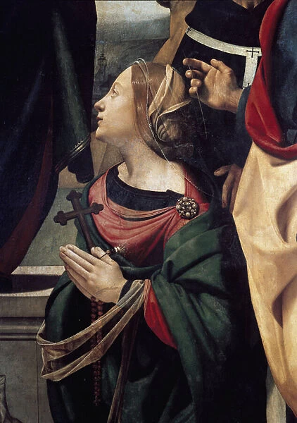 Saint Margarita of Antioch, detail of Immaculee conception surrounded by 6 Saints