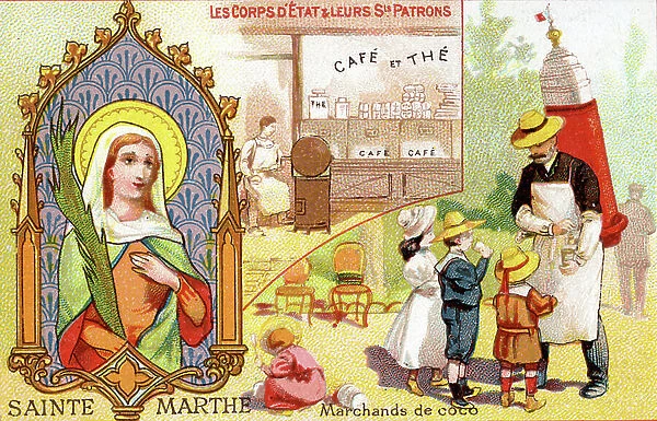 Saint Martha, Patron saint of Cafe workers and soft drink sellers, c. 1910 (colour litho)