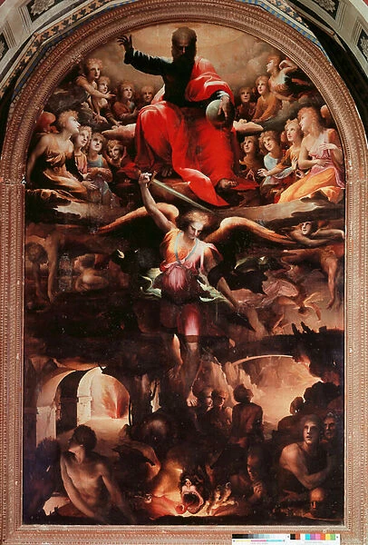 Saint Michael Chasing Rebel Angels Painting by Domenico Beccafumi (1486-1551