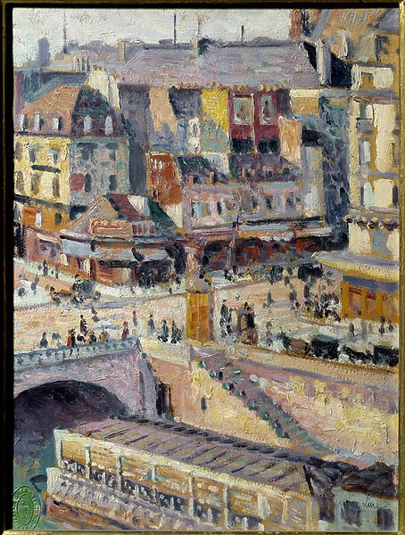 The Saint Michel Bridge and the Quay of the goldsmith. Oil on paper maroufle on isorel