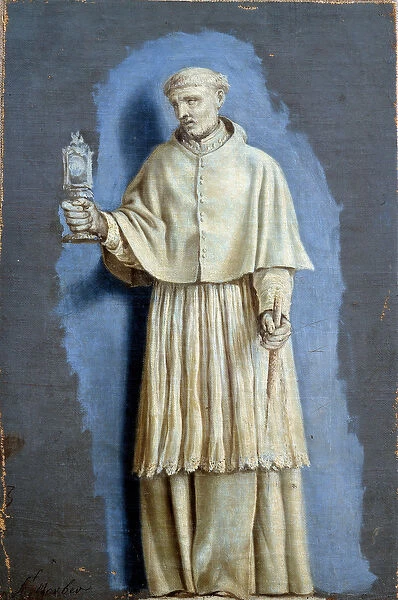 Saint Norbert holding an ostensoire (ostensoir) and a candle Painting with camaieu