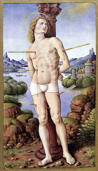 Saint Sebastian - by Jean Bourdichon, in 'The Hours of Anne of Brittany'