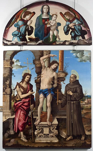 Saint Sebastian surrounded by Saint John the Baptist and Saint Francois of Assisi Central