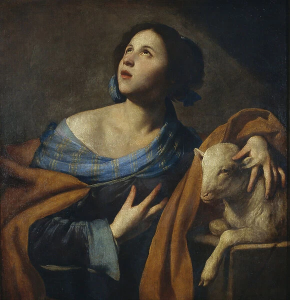 Sainte Agnes (Agnes de Rome, 290-303) - Peinture de Massimo Stanzione (vers 1585-vers 1658) - 1635-1640 - Oil on canvas - 83, 5x75 - Museu Nacional d Art de Catalunya, Barcelona
