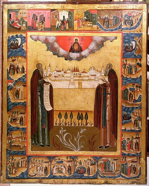 Saints Zosimus and Sabbatheus of Solovetsk with scenes from their lives