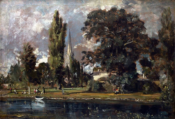Salisbury Cathedral and Leadenhall from the River Avon, 1820 (oil on canvas)